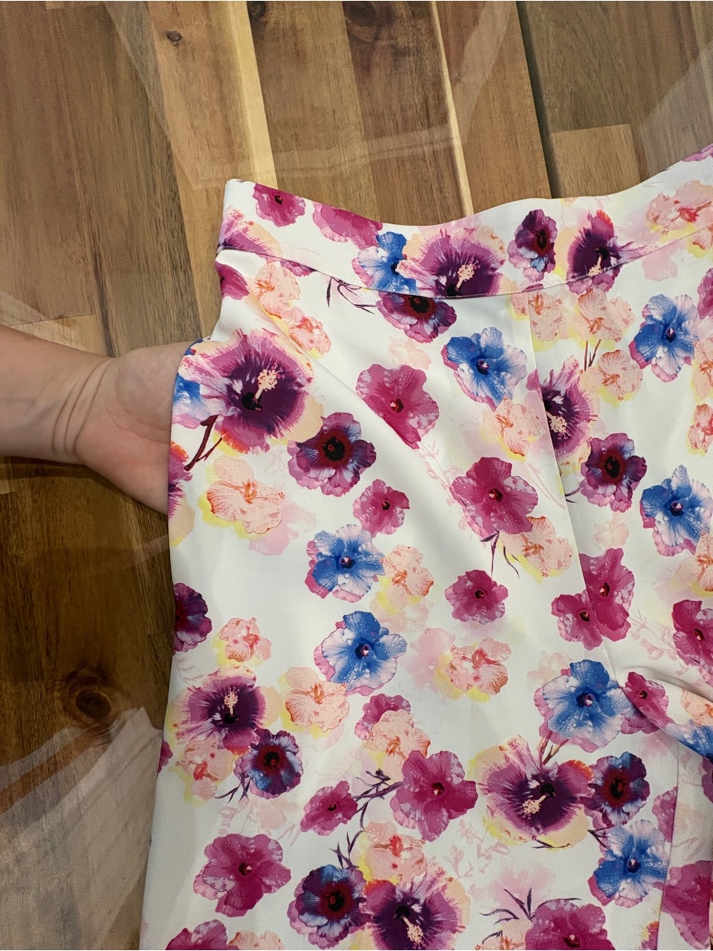 Sz S Printed Floral High Rise Wide-Leg Pull-On Pants w Pockets, White Pink Blue - Picture 13 of 16